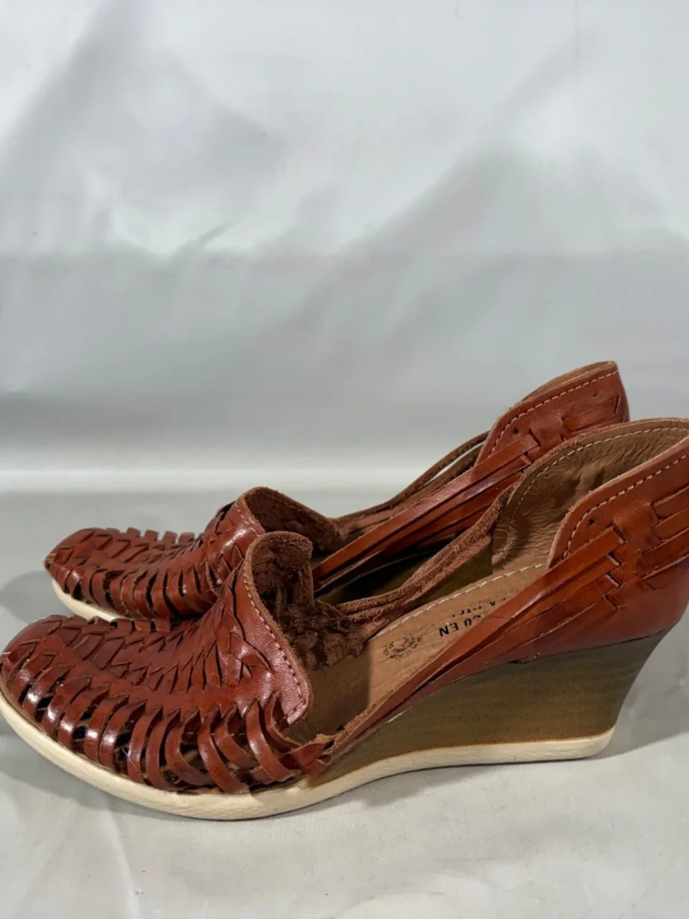 Mexico En La Piel Braided Woven Leather Huarache Wedge Sandals Ankle Womens 8